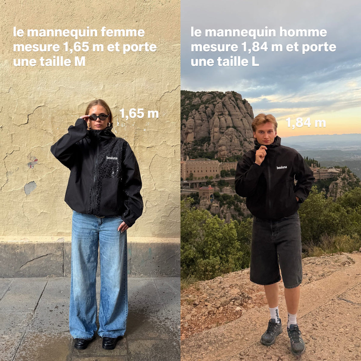 Guide des tailles avec deux mannequins