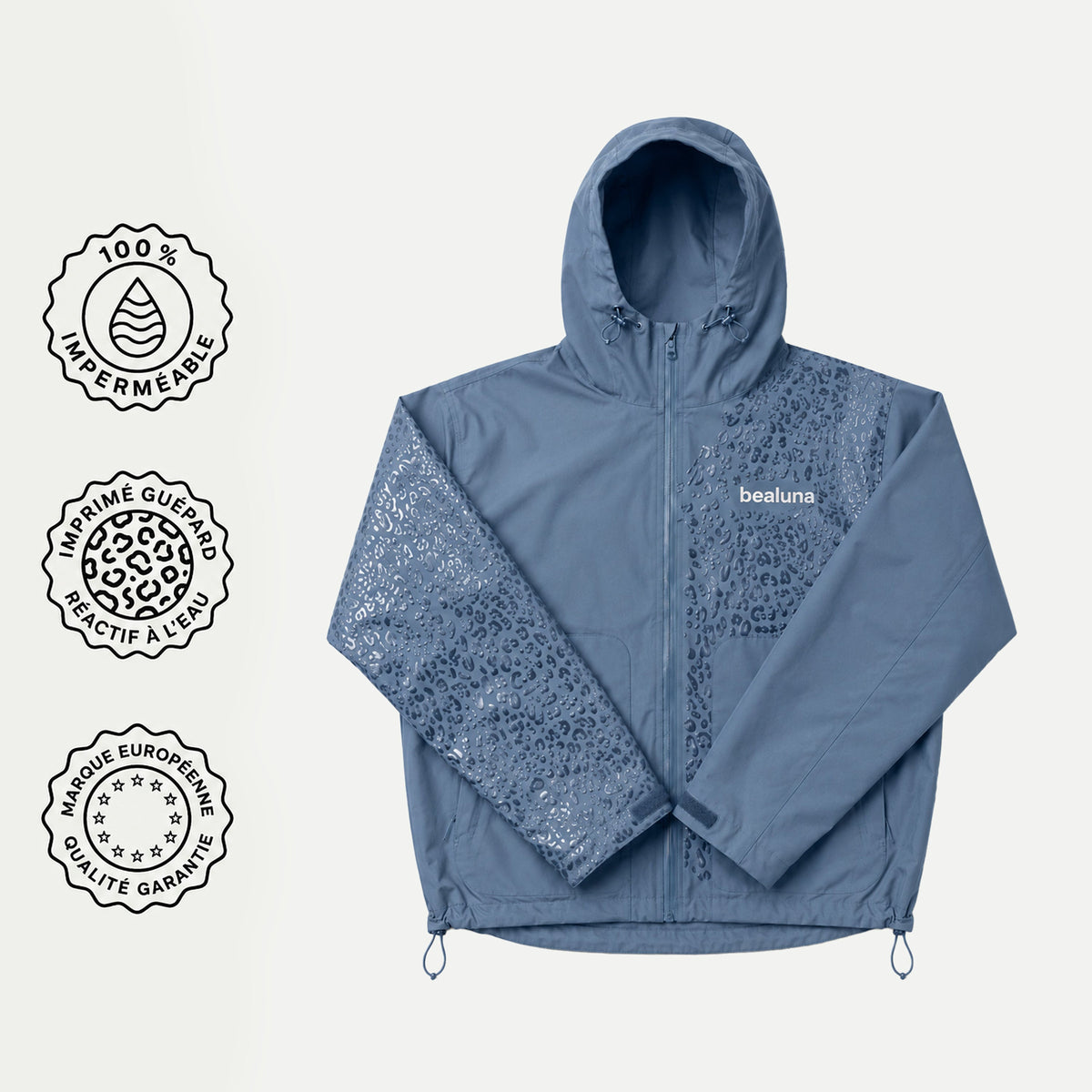 Veste de pluie guépard réactive à l'eau - Bleu